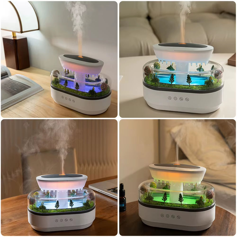 Rain Cloud Aroma Diffuser Zen Raindrop Air Humidifier Water Drip Micro Landscape Essential Oil Diffuser with 7 Color Night Light