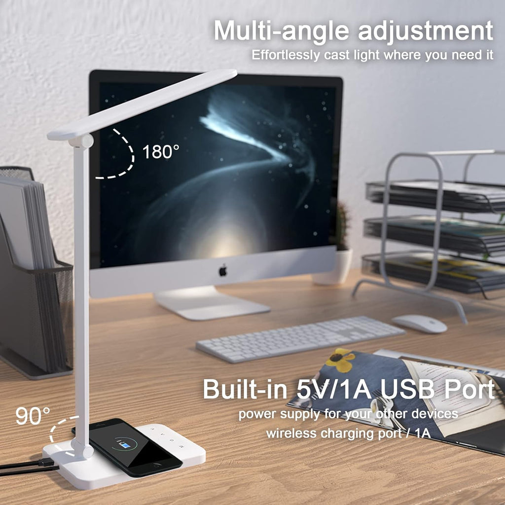 LED Desk Lamp with Wireless Charging, Eye-Caring Table Lamp USB Charging Port, 3Lighting Modes 5Brightness Levels with Memory Function, Touch Control Adjustable Lamp15W Office, Reading, Study