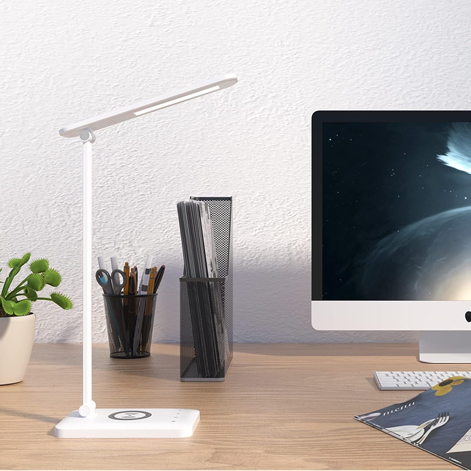 LED Desk Lamp with Wireless Charging, Eye-Caring Table Lamp USB Charging Port, 3Lighting Modes 5Brightness Levels with Memory Function, Touch Control Adjustable Lamp15W Office, Reading, Study