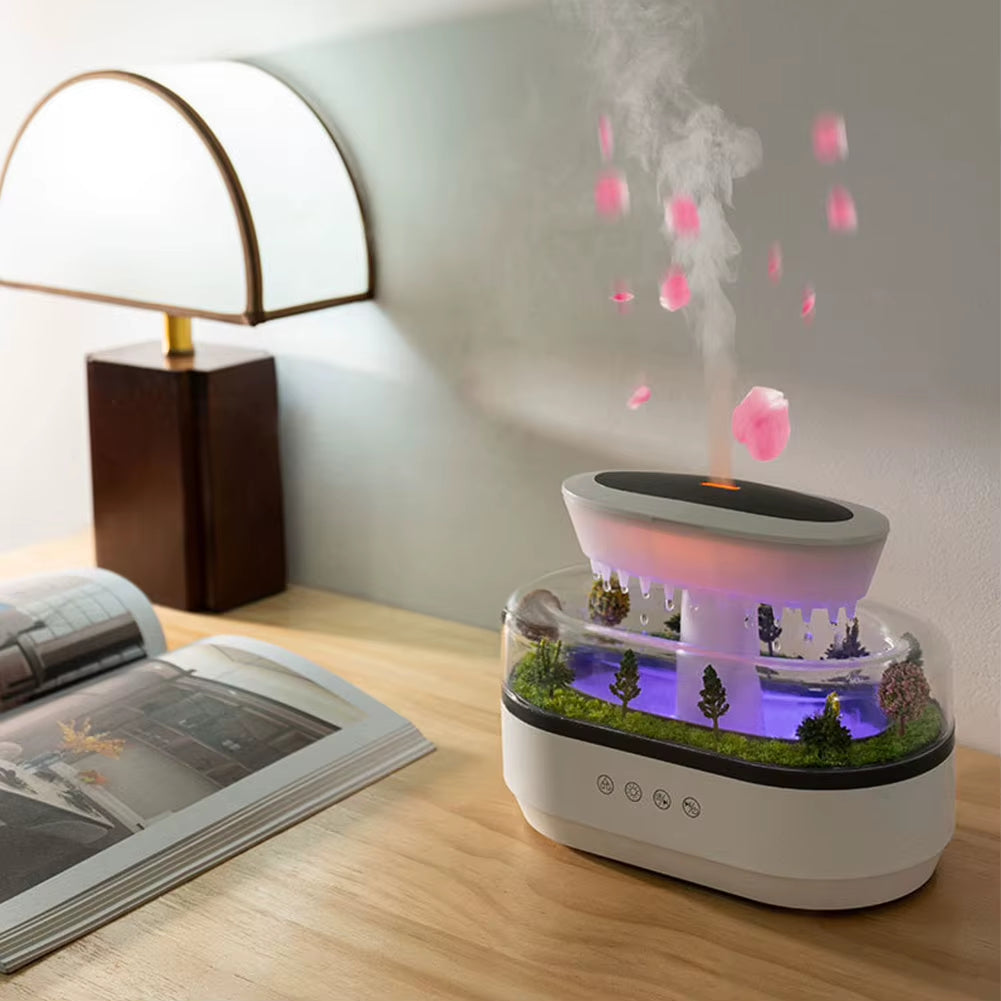Rain Cloud Aroma Diffuser Zen Raindrop Air Humidifier Water Drip Micro Landscape Essential Oil Diffuser with 7 Color Night Light