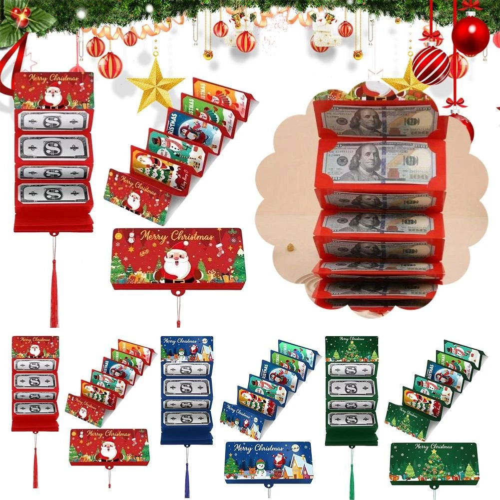 Folding Christmas Money or Card Holder W/ 10 Slots Surprise Gift Cash Holder TL