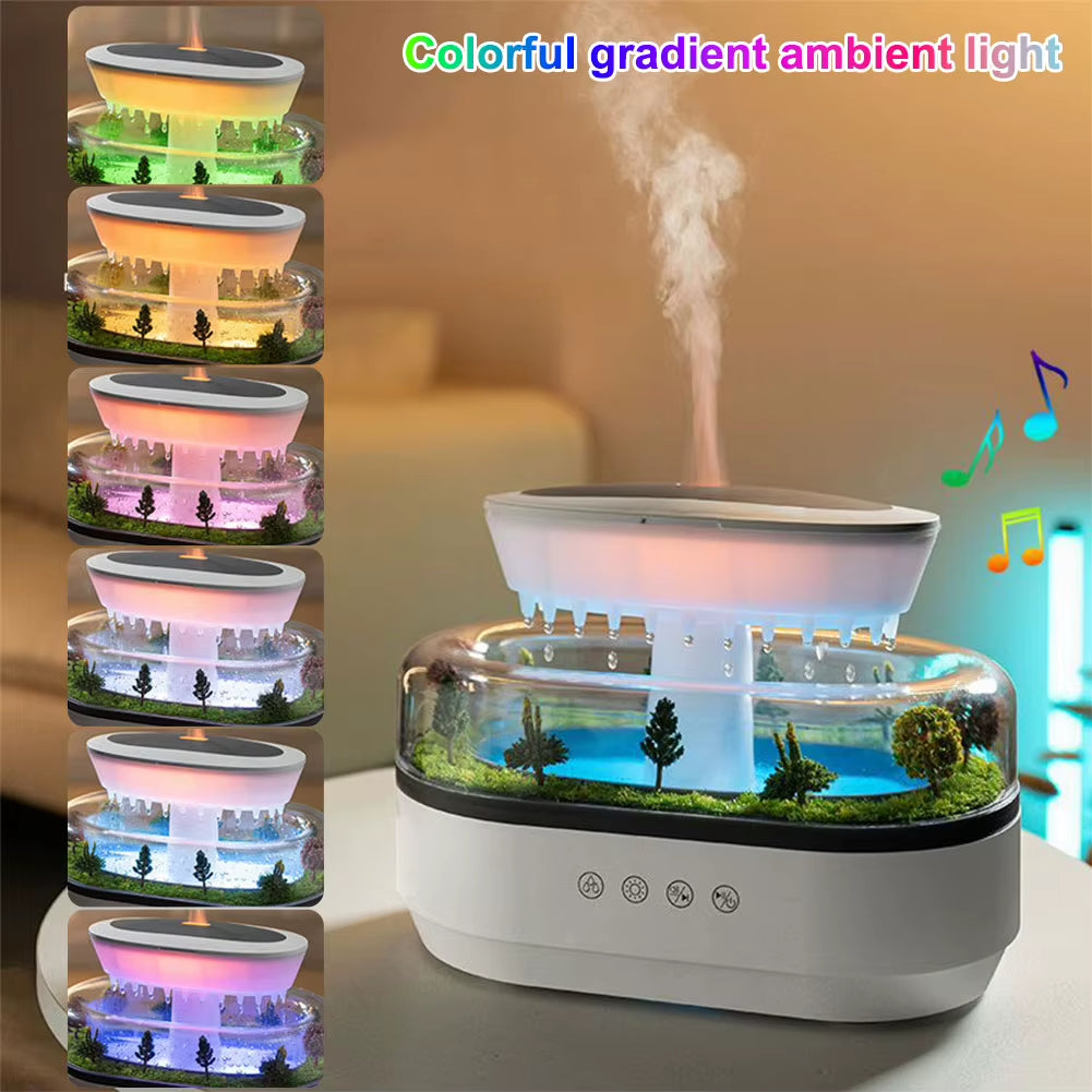 Rain Cloud Aroma Diffuser Zen Raindrop Air Humidifier Water Drip Micro Landscape Essential Oil Diffuser with 7 Color Night Light