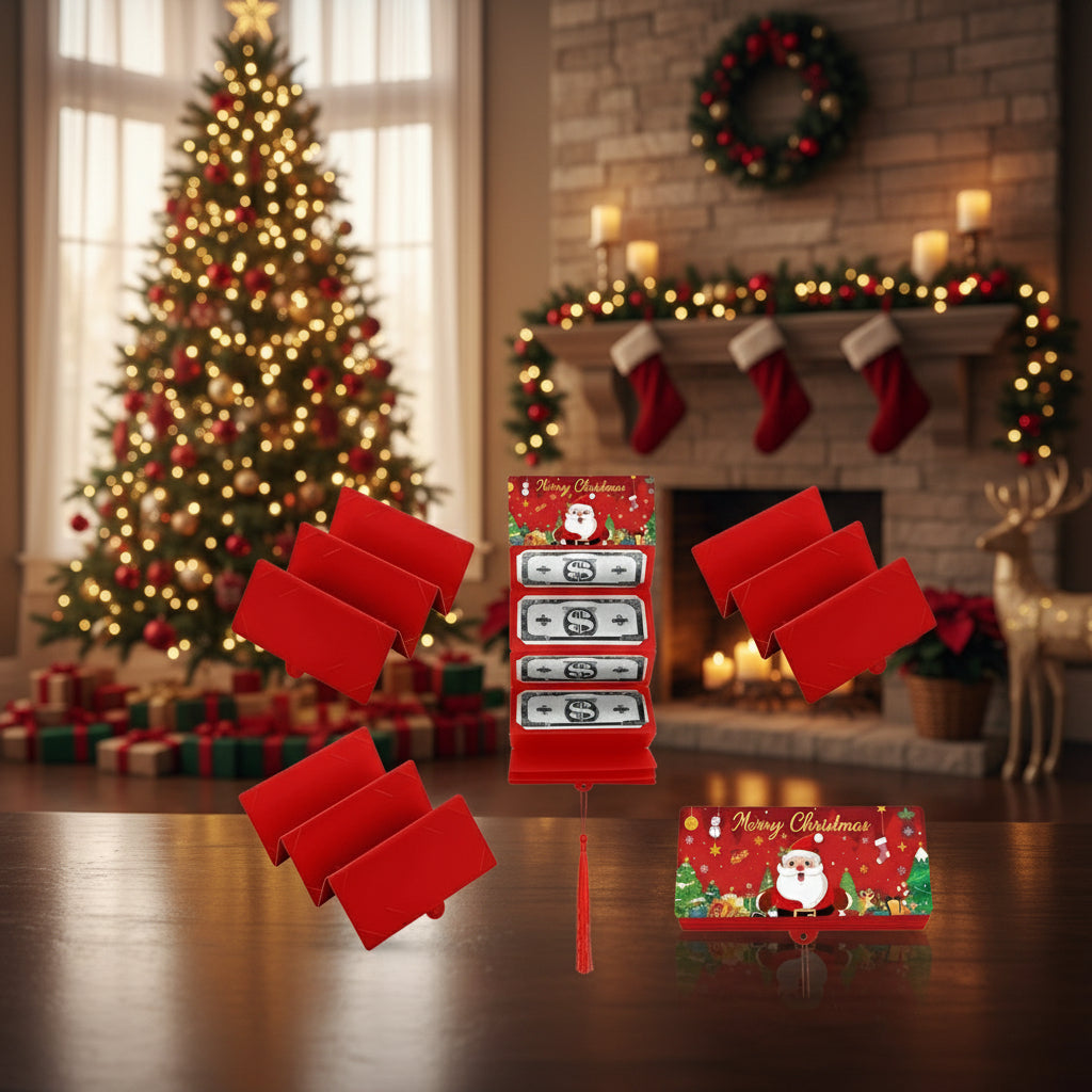 Folding Christmas Money or Card Holder W/ 10 Slots Surprise Gift Cash Holder TL