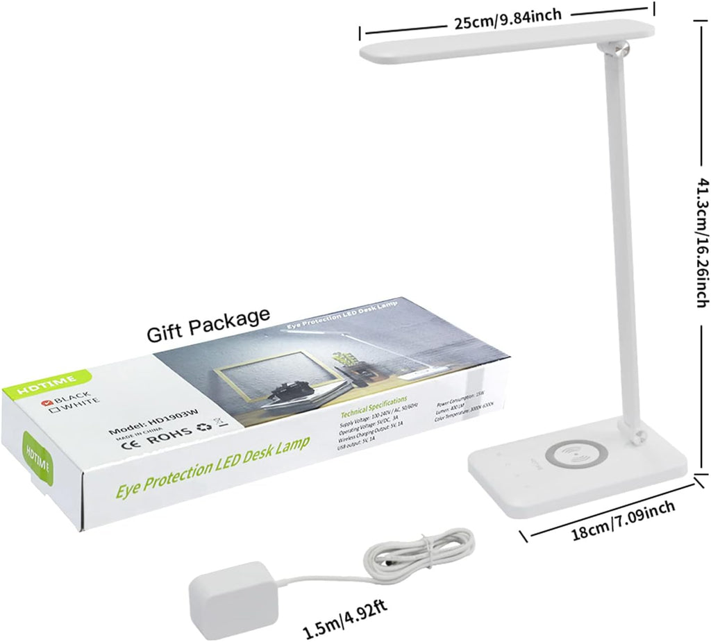 LED Desk Lamp with Wireless Charging, Eye-Caring Table Lamp USB Charging Port, 3Lighting Modes 5Brightness Levels with Memory Function, Touch Control Adjustable Lamp15W Office, Reading, Study