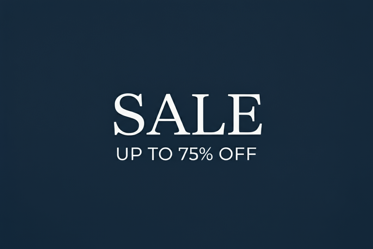 NEVY BLUE COLOR BACKROUND (HEADLINE WILL BE MIDEL AND IT WILL SAY (SALE) UP TO 75% OFF IT WILL BE THE SUB HEADLINE 